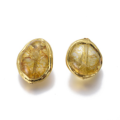 Oro Cuentas de cristal de cuarzo natural teñidas, con fornituras de latón, pepitas, dorado, oro, 20~28x17~19x11~16 mm, agujero: 1.2 mm