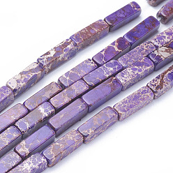 Púrpura Hilos de cuentas de jaspe imperial natural, cuboides, teñido, púrpura, 13~13.5x4.2~4.5x4.2~4.5 mm, agujero: 1.2 mm, sobre 30 unidades / cadena, 15.5 pulgada ~ 16.1 pulgada (39.5~41 cm)