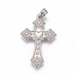 Stainless Steel Color 304 Stainless Steel Big Pendants, Cross, Stainless Steel Color, 50.5x30.5x3mm, Hole: 4.5x6.5mm