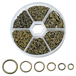 Antique Bronze 1 Box Iron Jump Rings Set, Mixed Sizes, Open Jump Rings, Round Ring, Antique Bronze, 18~21 Gauge, 4~10x0.7~1mm, Inner Diameter: 2.6~8mm, 10g/size, 6 sizes, about 1000pcs/box