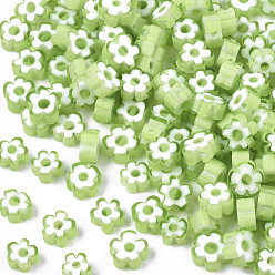 Light Green Glass Beads, Flower, Light Green, 5~7x5~7x2~3mm, Hole: 1mm