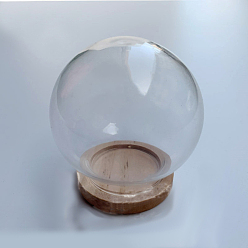 BurlyWood Glass Dome Cover, Decorative Display Case, Cloche Bell Jar Terrarium with Wooden Base, BurlyWood, 4cm