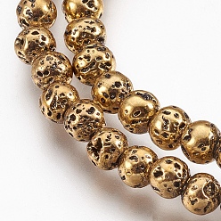 Golden Plated Electroplate Natural Lava Rock Beads Strands, Long-Lasting Plated, Round, Bumpy, Golden Plated, 4.5~5mm, Hole: 0.8mm, about 89pcs/strand, 15.16 inch(38.5cm)