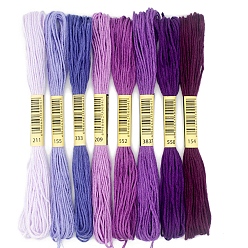 Púrpura 8 ovillos 8 colores 6 hilo de poliéster para bordar, hilos de punto de cruz, bordado de borlas, degradado de color, púrpura, 2 mm, aproximadamente 8.20 yardas (7.5 m) / madeja