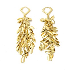 Real 18K Gold Plated Rack Plating Brass Leaf Dangle Hoop Earring, Long Cluster Drop Earrings for Women, Cadmium Free & Nickel Free & Lead Free, Real 18K Gold Plated, 73mm, Pin: 0.8mm
