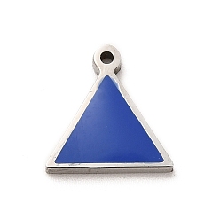 Bleu 304 Bijoux émaillés en acier inoxydable, charme triangulaire, couleur inox, bleu, 11.4x11x1.4mm, Trou: 1mm