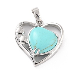 Synthetic Turquoise Synthetic Turquoise Pendants, with Platinum Tone Brass Findings, Cadmium Free & Lead Free, Heart, Valentine's Day, 28x26x5mm, Hole: 8x5mm