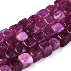 Purple Natural Dolomite Beads Strands, Dyed, Cube, Purple, 7~8x7~8x7~8mm,  Hole: 1.2mm, about 50~52pcs/strand, 14.76 inch~15.35 inch(37.5cm~39cm)