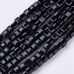 Black Glass Bead Strands, Faceted, Cube, Black, 7~8x7~8x7~8mm, Hole: 1mm, about 72pcs/strand, 21.6 inch