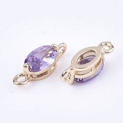 Medium Purple Transparent Glass Links connectors, with Brass Findings, Faceted, Oval, Light Gold, Medium Purple, 11x4x4mm, Hole: 1mm