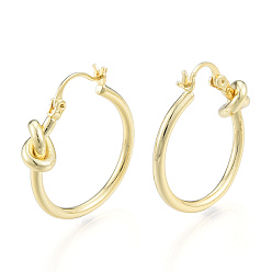 Золотой Латунные серьги-кольца с узлом для женщин, без никеля , золотые, 28x27x2~7.5 мм, штифты : 0.7 мм