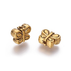 Antique Golden Tibetan Style Alloy Beads, Cadmium Free & Lead Free, Butterfly, Antique Golden, about 10.5mm long, 8mm wide, 4.5mm thick, hole: 1mm