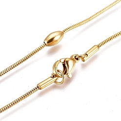 Golden 304 Stainless Steel Snake Chain Necklaces, with Oval Beads and Lobster Claw Clasp, Golden, 16.69 inch(42.4cm)