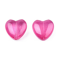 Camellia Transparent Spray Painted Glass Beads, Heart, Camellia, 12x12x5.5mm, hole: 0.9~1mm