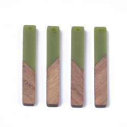 Светло-зеленый Коричневый Большие подвески из смолы и ореха, прямоугольные, оливковый, 51.5x7.5x3 мм, отверстие : 1.8 мм