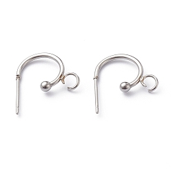 Stainless Steel Color 304 Stainless Steel Half Hoop Earrings, Stainless Steel Color, 15.5x12.5x2.4mm, Pin: 0.7mm