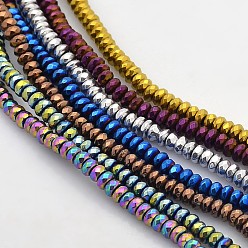 Mixed Color Electroplate Non-magnetic Synthetic Hematite Beads Strands, Faceted Rondelle, Mixed Color, 4x2mm, Hole: 1mm, about 188pcs/strand, 15.7 inch
