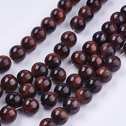 Tiger Eye Natural Red Tiger Eye Stone Bead Strands, Dyed, Round, 8mm, Hole: 1mm, about 48pcs/strand, 14.9 inch