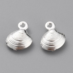 925 Sterling Silver Plated Brass Pendants, Shell Shape, 925 Sterling Silver Plated, 10x8x3mm, Hole: 1mm