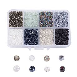 Gris 12/0 perles de rocaille de verre, ceylan ronde lâche des perles d'espacement, 2mm, grises , 2mm, trou: 1 mm, environ 12500 / boîte