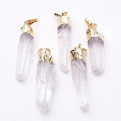 Quartz Crystal Natural Quartz Crystal Pointed Pendants, Rock Crystal Pendants, with Golden Plated Brass Bails, Nugget, 30~75x5~15mm, Hole: 8x5mm