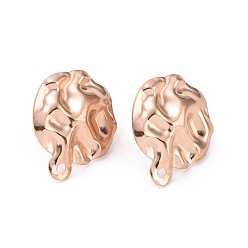 Rose Gold Ion Plating(IP) 304 Stainless Steel Stud Earring Finding, with Horizontal Loops, Textured Oval, Rose Gold, 23.5x19.5mm, Hole: 1.6mm, Pin: 0.9mm