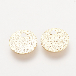 Real 18K Gold Plated Brass Charms, Nickel Free, Real 18K Gold Plated, Textured Flat Round, 8x0.5mm, Hole: 1.5mm