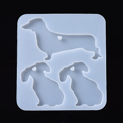 White Dog Pendant Silicone Molds, Resin Casting Molds, For UV Resin, Epoxy Resin Jewelry Making, White, 104x95.5x5.5mm, Dog: 47.5x70mm and 47.5x32.5mm
