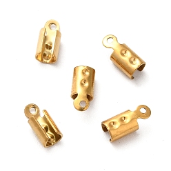 Real 18K Gold Plated Ion Plating(IP) 201 Stainless Steel Cord End, Folding Crimp Ends, Real 18K Gold Plated, 8x3.5x3.5mm, Hole: 0.9mm, Inner Diameter: 3x3mm, Fit For Rhinestone: 0.5mm