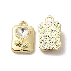 Clear Glass Rectangle with Heart Pendants, with Light Gold Alloy Finding, Long-Lasting Plated, Cadmium Free & Lead Free, Clear, 17x10.5x5mm, Hole: 2mm