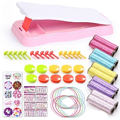 Pink Kits d'outils pour bracelets à tricoter, outils de bricolage, y compris la feuille d'instructions, cordon, autocollant, , broche, métier à tisser, rose, 23.8x11.1x2.8 cm
