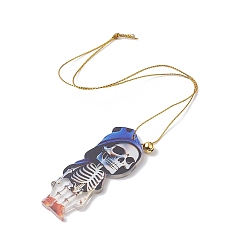 Azul Colgantes grandes de acrílico estilo halloween con campana de latón y cordón de nylon, esqueleto, azul, 338x0.9 mm