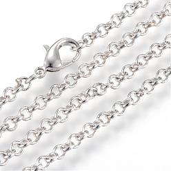 Platino Fabricación de collar de cadenas de rolo de hierro, con broches de langosta, soldada, Platino, 23.6 pulgada (60 cm)