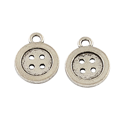Antique Silver 4-Hole Button Tibetan Style Zinc Alloy Charms, Lead Free & Cadmium Free, Antique Silver, 16x12.6x2mm, Hole: 2.5mm, about 454pcs/500g