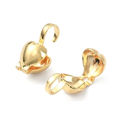 Real 18K Gold Plated Brass Bead Tips, Calotte Ends, Clamshell Knot Cover, Heart, Real 18K Gold Plated, 15x5mm, Hole: 3mm, Inner Diameter: 4x4.5mm