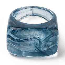 Стально-синий Полимерные пальцевые кольца, Стиль имитация драгоценных камней, прямоугольные, стальной синий, размер США 6, внутренний диаметр: 17 мм