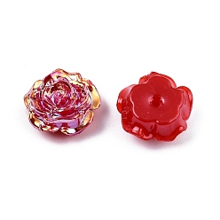 Roja Perlas de plástico abs opaco, medio-perforado, flor, rojo, 15x16x6.5 mm, agujero: 1.2 mm