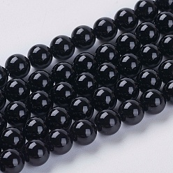 Black Onyx Brins de perles d'onyx noir naturel, teint, ronde, 6mm, Trou: 1mm