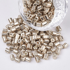 PeachPuff 6/0 Two Cut Glass Seed Beads, Hexagon, Metallic Colours, PeachPuff, 3.5~5x3.5~4mm, Hole: 1mm, about 4500pcs/bag