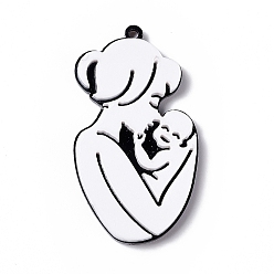 Blanc Pendentifs en acrylique pour la fête des mères, femmes avec des charmes de bébé, blanc, 44.6x24.7x3.5mm, Trou: 1.8mm