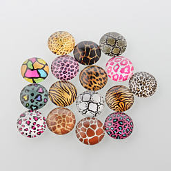 Mixed Color Animal Skin Printed Glass Cabochons, Half Round/Dome, Mixed Color, 20x6mm