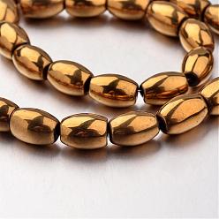Golden Plated Electroplate Non-magnetic Synthetic Hematite Bead Strands, Barrel, Golden Plated, 12x8mm, Hole: 1mm, about 33pcs/strand, 15.7 inch