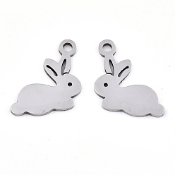 Stainless Steel Color 201 Stainless Steel Charms, Laser Cut, Rabbit, Stainless Steel Color, 14.5x13x0.9mm, Hole: 1.8mm