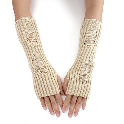 Cornsilk Acrylic Fiber Yarn Knitting Fingerless Gloves, Winter Warm Gloves with Thumb Hole, Cornsilk, 200x70mm