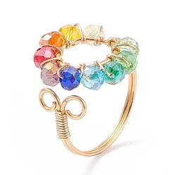 Doré  Anneau de manchette ouvert anneau tressé en verre coloré, bijoux en fil de cuivre pour femmes, or, taille us 8 1/2 (18.5 mm)