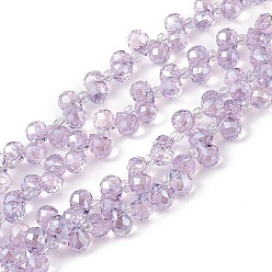 Medium Orchid Transparent Electroplate Glass Beads Strands, Faceted, Top Drilled Teardrop, Pearl Luster Plated, Medium Orchid, 8x6~6.5mm, Hole: 0.8mm, about 98~100pcs/strand, 18.90~26.77 inch(48~68cm)