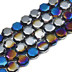 Bleu Moyen  Perles en verre electroplate, de couleur plaquée ab , facette, octogone, bleu moyen, 7~8x7~8x4mm, Trou: 1.2mm, Environ 72 pcs/chapelet, 20.47 pouce (52 cm)