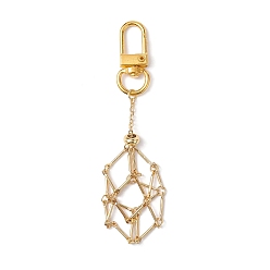 Golden Brass Macrame Pouch Empty Stone Holder Pendant Decoration, with Alloy Swivel Clasps, Golden, 100mm
