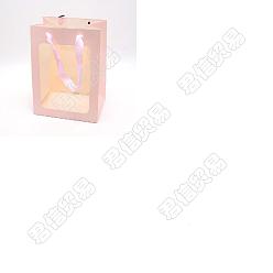 Pink BENECREAT Kraft Paper Bags with Handle, with Cord Handles and Rectangle Window, for Retail Shopping Bag, Merchandise Bag, Gift and Party Bag, Rectangle, Pink, 25x18x0.4cm, Unfold: 25x18x13cm, Window: 18.3x13.3cm