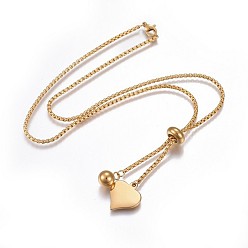Golden 304 Stainless Steel Pendant Necklaces, with Box Chain and Lobster Claw Clasps, Heart and Round, Golden, 19.68 inch(50cm)